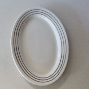 Vintage Caribe China Puerto Rico U.S.A. White Grey Stripes Platter